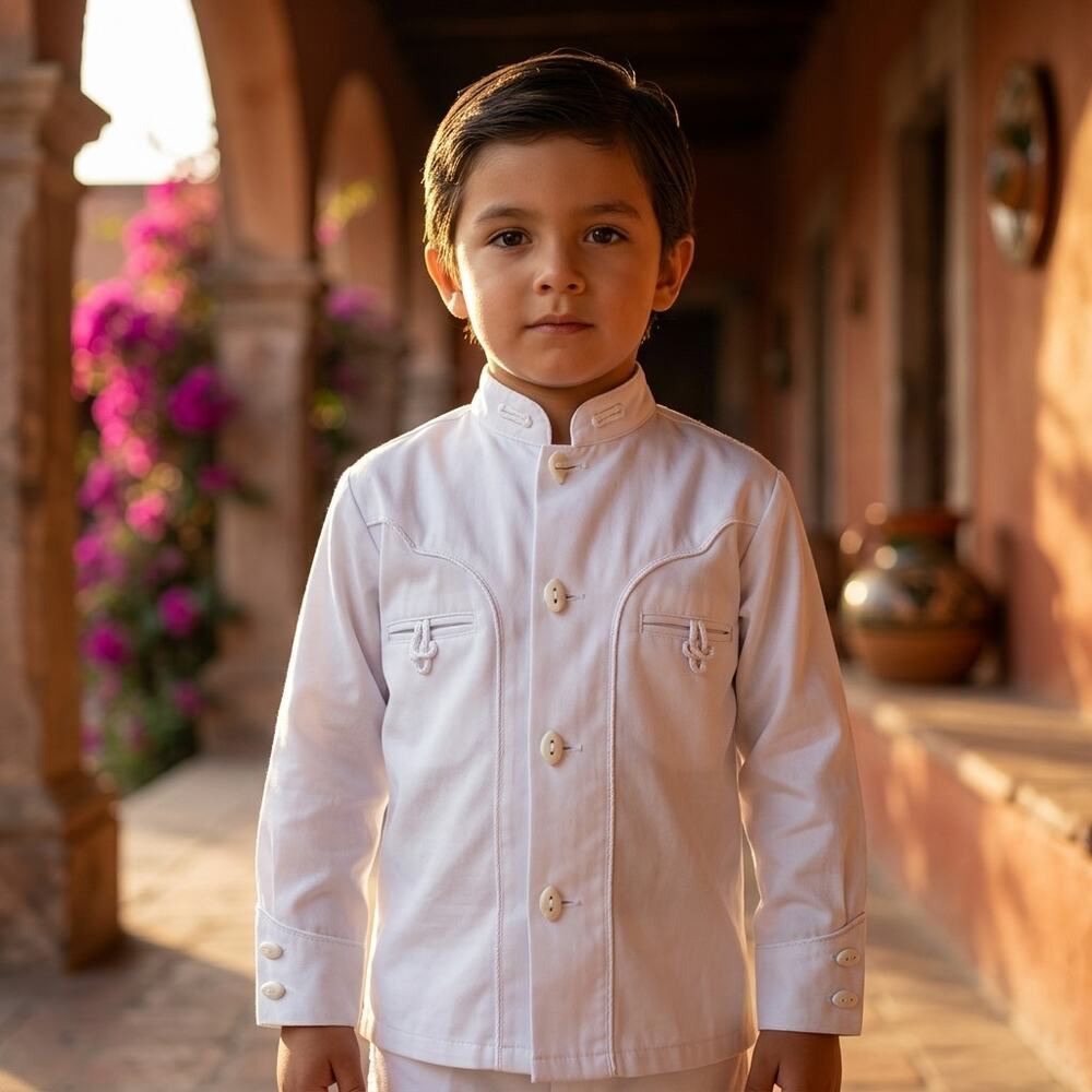 Mexican white, long-sleeved charro  shirt only  size 2